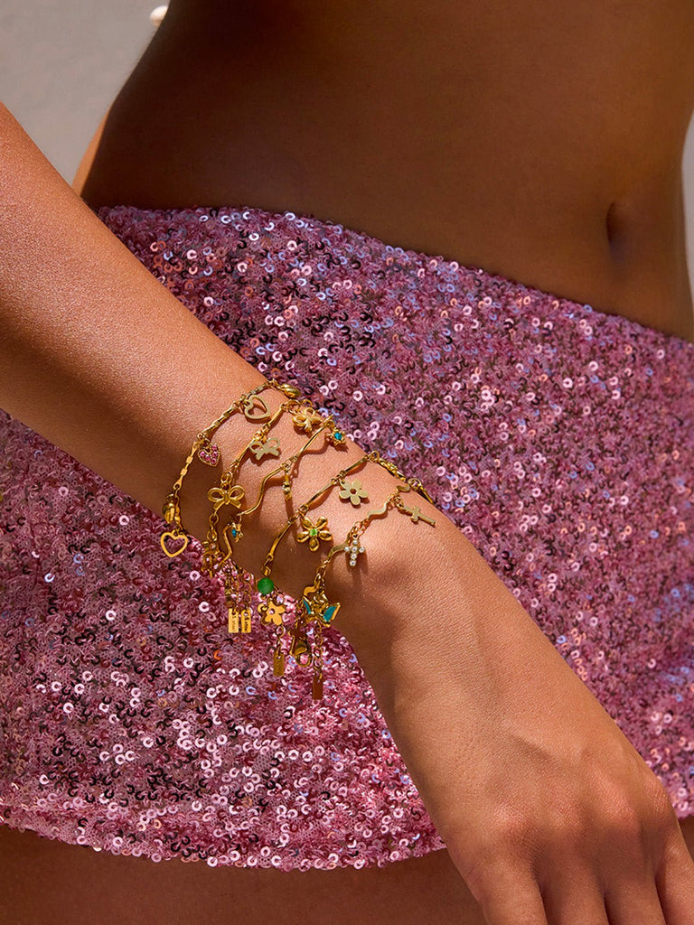 Bracelet en acier inoxydable doré à charms, cœurs, fleurs, croix, pierres colorées, breloques d'été, modèle Betty - Boucles d'oreilles - Style 1 Or
