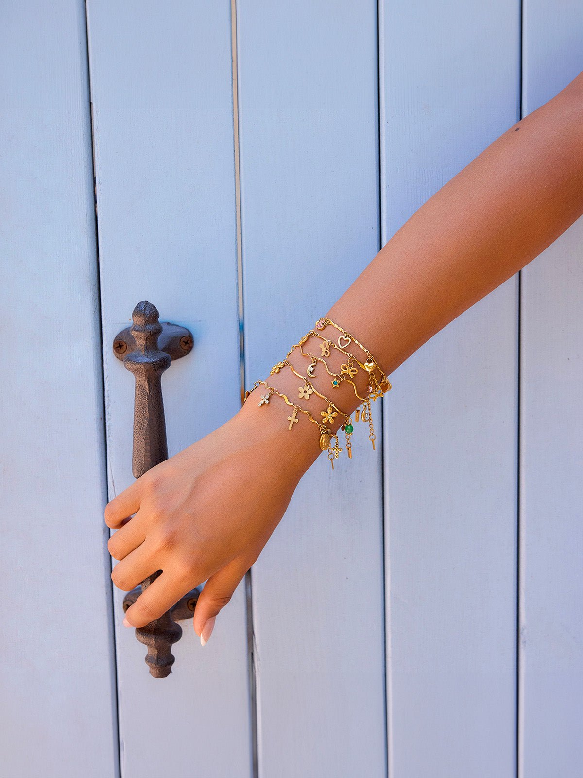 Bracelet en acier inoxydable doré à charms, cœurs, fleurs, croix, pierres colorées, breloques d'été, modèle Betty - Boucles d'oreilles - Style 1 Or