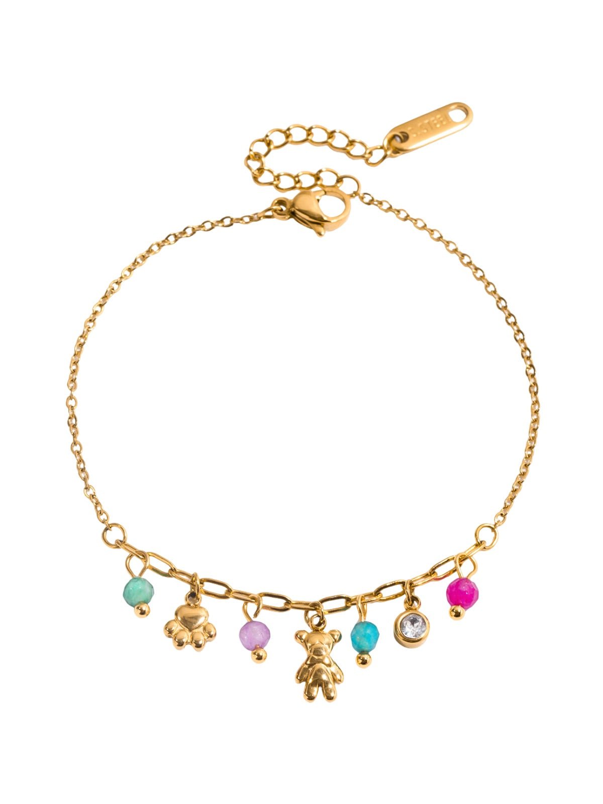 Bracelet fantaisie doré, breloques colorées, acier inoxydable, waterproof, été 2025, chaîne fine, modèle Sadia - Bracelet - Style 2 16.5 + 5 cm