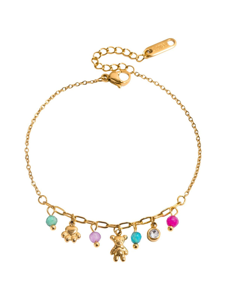 Bracelet fantaisie doré, breloques colorées, acier inoxydable, waterproof, été 2025, chaîne fine, modèle Sadia - Bracelet - Style 2 16.5 + 5 cm