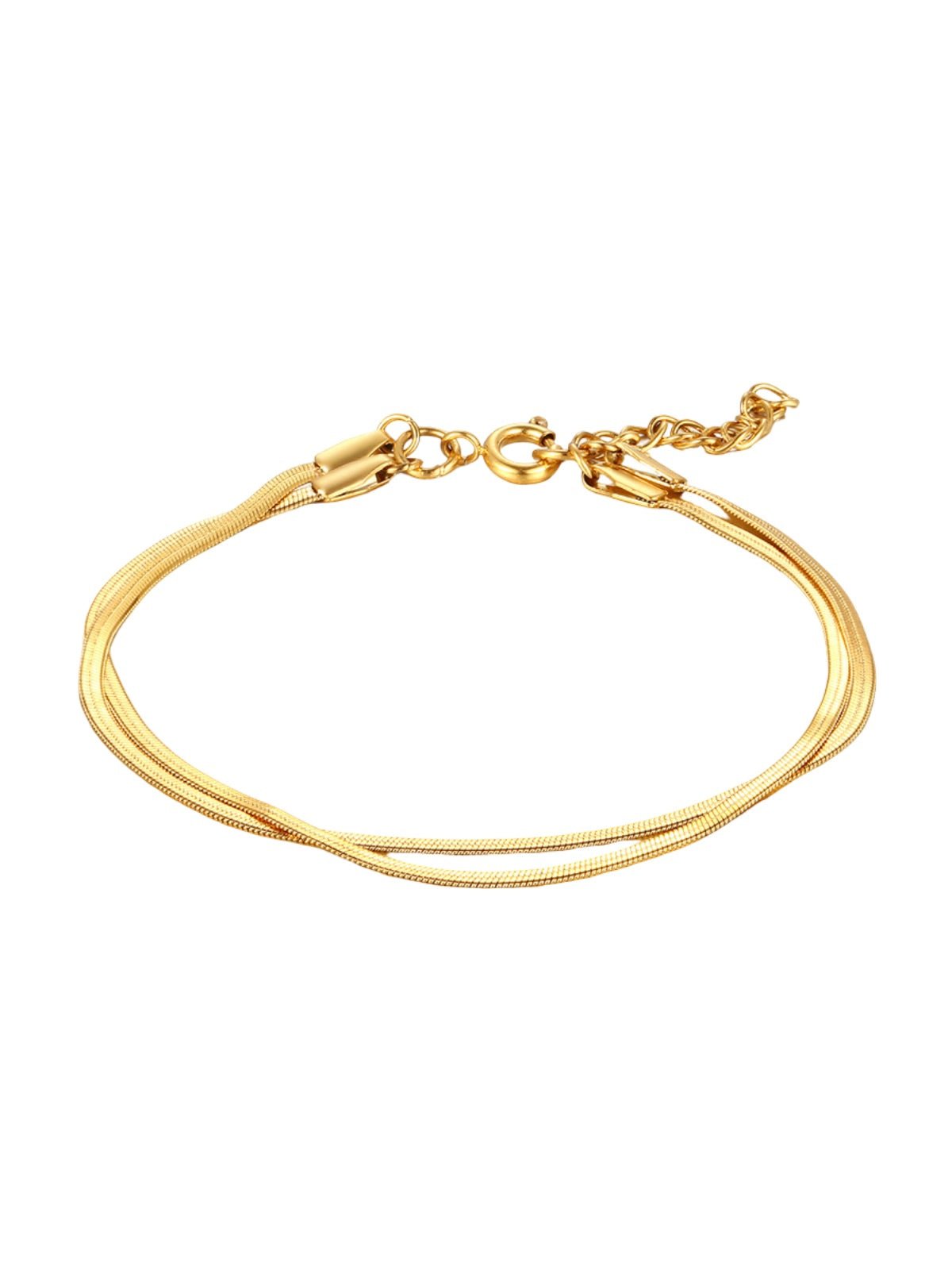 Bracelet femme doré, double chaîne maille serpent, en titane plaqué or, style herringbone, réglable, modèle Arline - Bracelet - Or