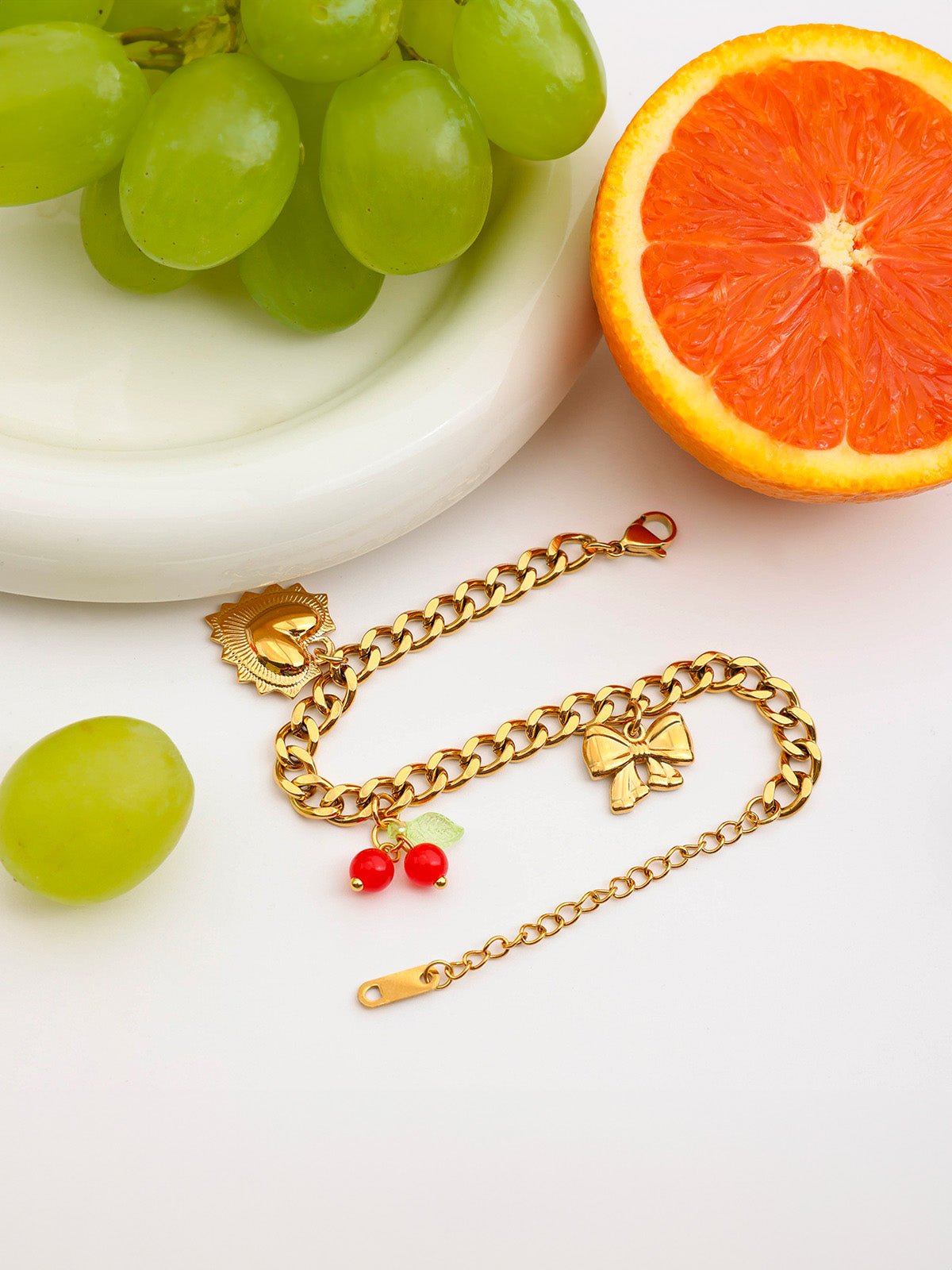 Bracelet gourmette doré, charms cœur, nœud et cerises, acier inoxydable, waterproof, hypoallergénique, modèle Yasmine - Boucles d'oreilles - Or