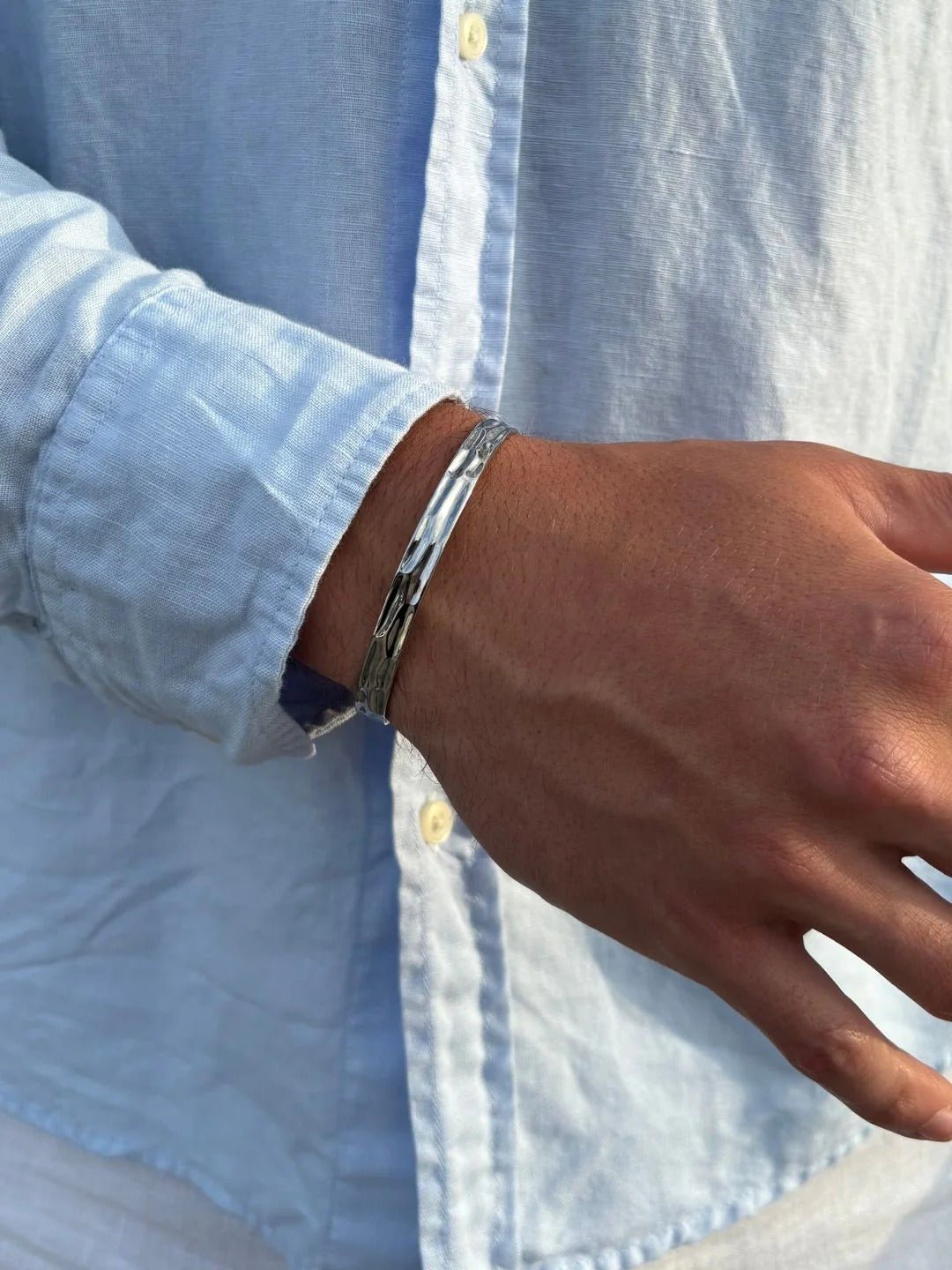 Bracelet jonc en acier inoxydable, finition miroir, design ouvert, modèle Lancelot - Bracelet - Argent S - M