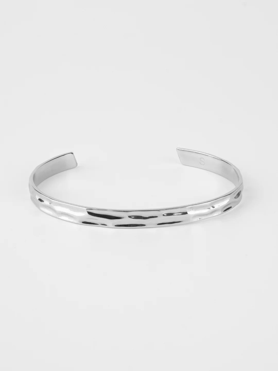 Bracelet jonc en acier inoxydable, finition miroir, design ouvert, modèle Lancelot - Bracelet - Argent S - M