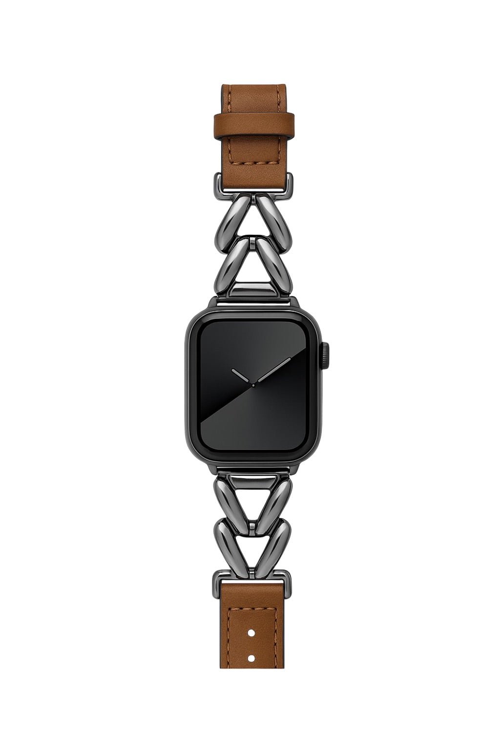 Bracelet montre Apple Watch cuir, maillons métal argent, style moderne, ajustable, modèle Rénata - Bracelet Apple Watch - Marron 38 à 42mm