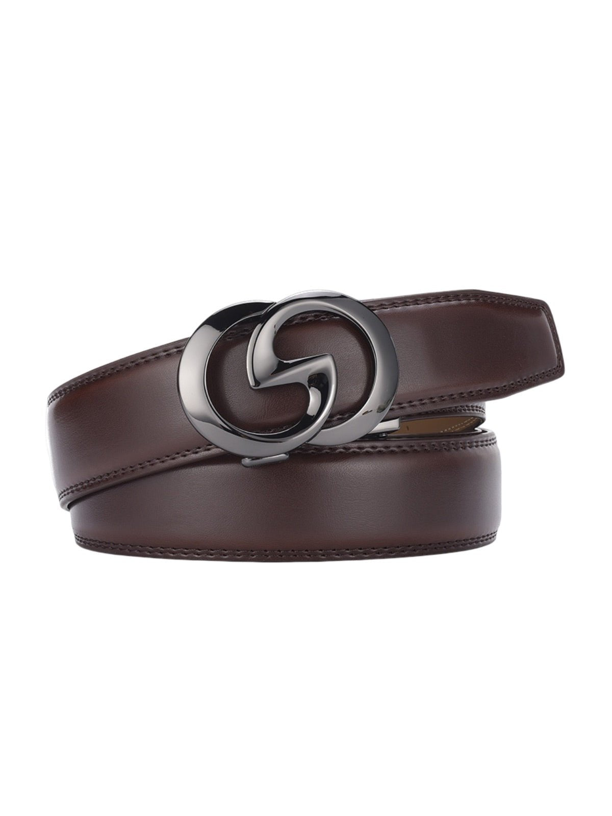 Ceinture en cuir femme, boucle automatique métal, boucle double G, largeur 3.5 cm, style classique moderne, modèle Gala - Ceinture - Café S