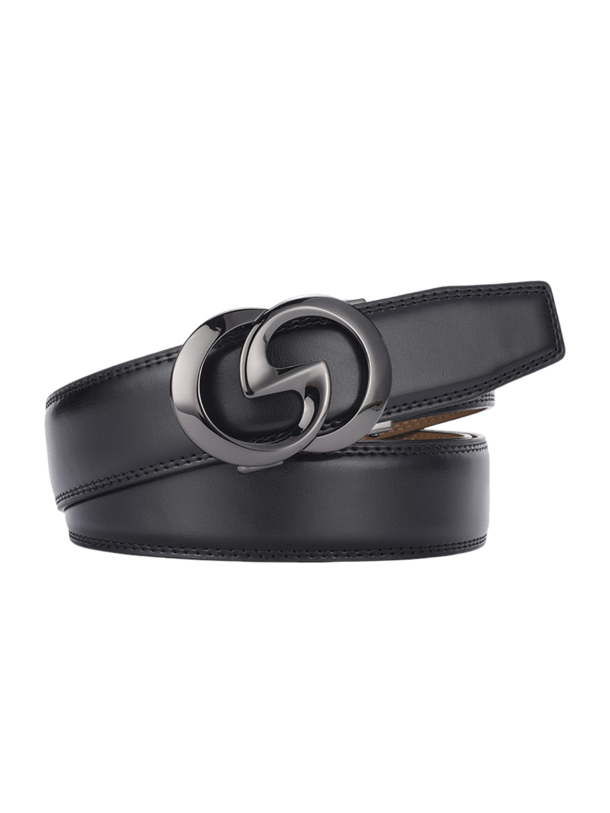 Ceinture en cuir femme, boucle automatique métal, boucle double G, largeur 3.5 cm, style classique moderne, modèle Gala - Ceinture - Noire S