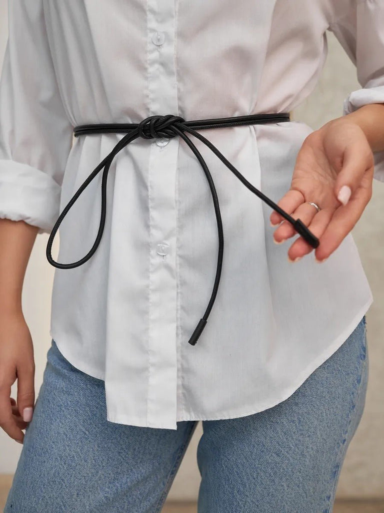 Ceinture fine à nouer, corde simili vegan, ceinture longue femme, accessoire taille robe, ceinture fine minimaliste, rétro automne, modèle Tina - Ceinture - Noire Unique (245 cm)
