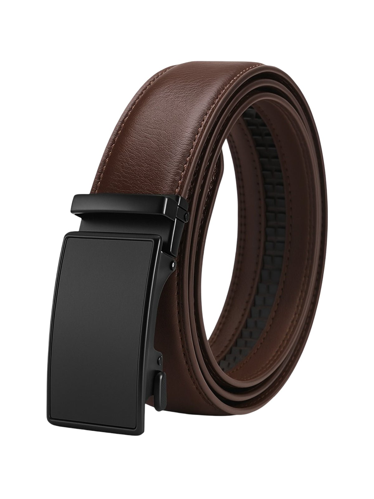 Ceinture homme en cuir, boucle automatique noire, réglage micro - crans, style business et casual, look chic, modèle Augustin - Ceinture - Café S