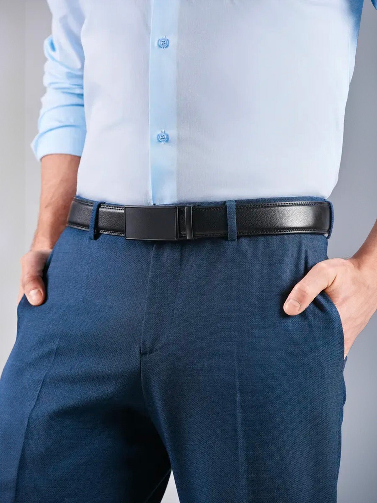 Ceinture homme en cuir, boucle automatique noire, réglage micro - crans, style business et casual, look chic, modèle Augustin - Ceinture - Noire S