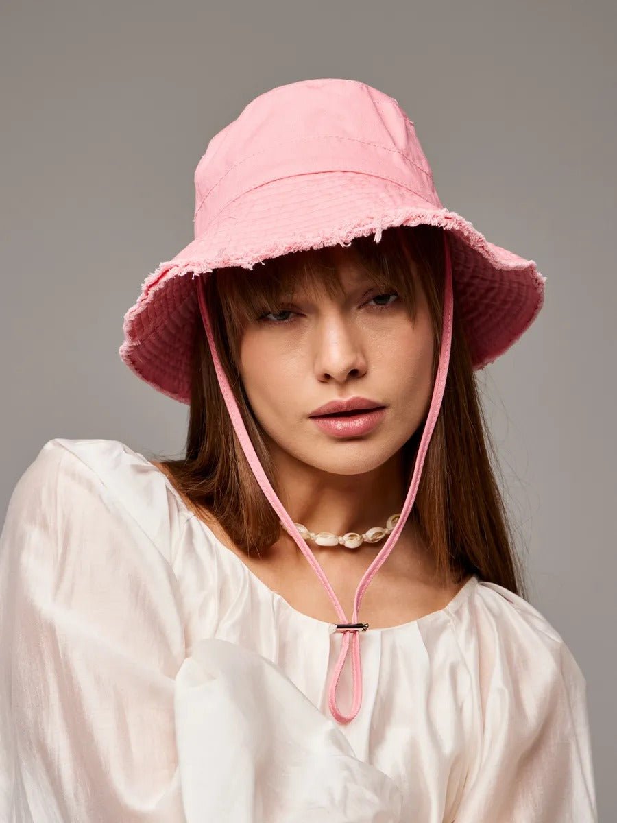 Chapeau bob, plage et été, protection solaire UPF 50+, coton doux, large bord, style y2k, panama moderne, modèle Arkel - Bob - Rose clair