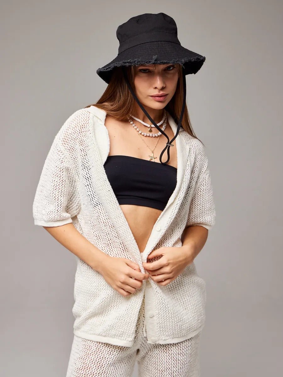 Chapeau bob, plage et été, protection solaire UPF 50+, coton doux, large bord, style y2k, panama moderne, modèle Arkel - Bob - Noir