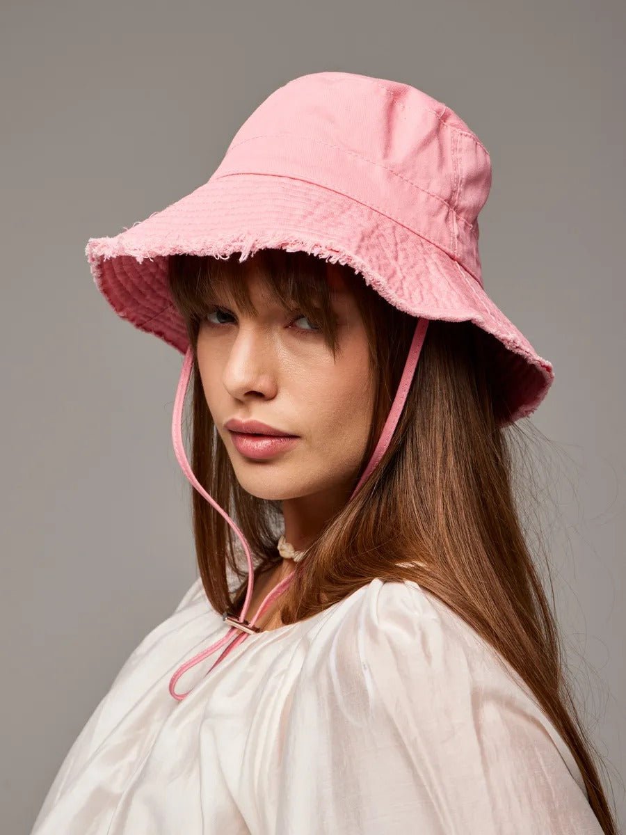 Chapeau bob, plage et été, protection solaire UPF 50+, coton doux, large bord, style y2k, panama moderne, modèle Arkel - Bob - Rose clair