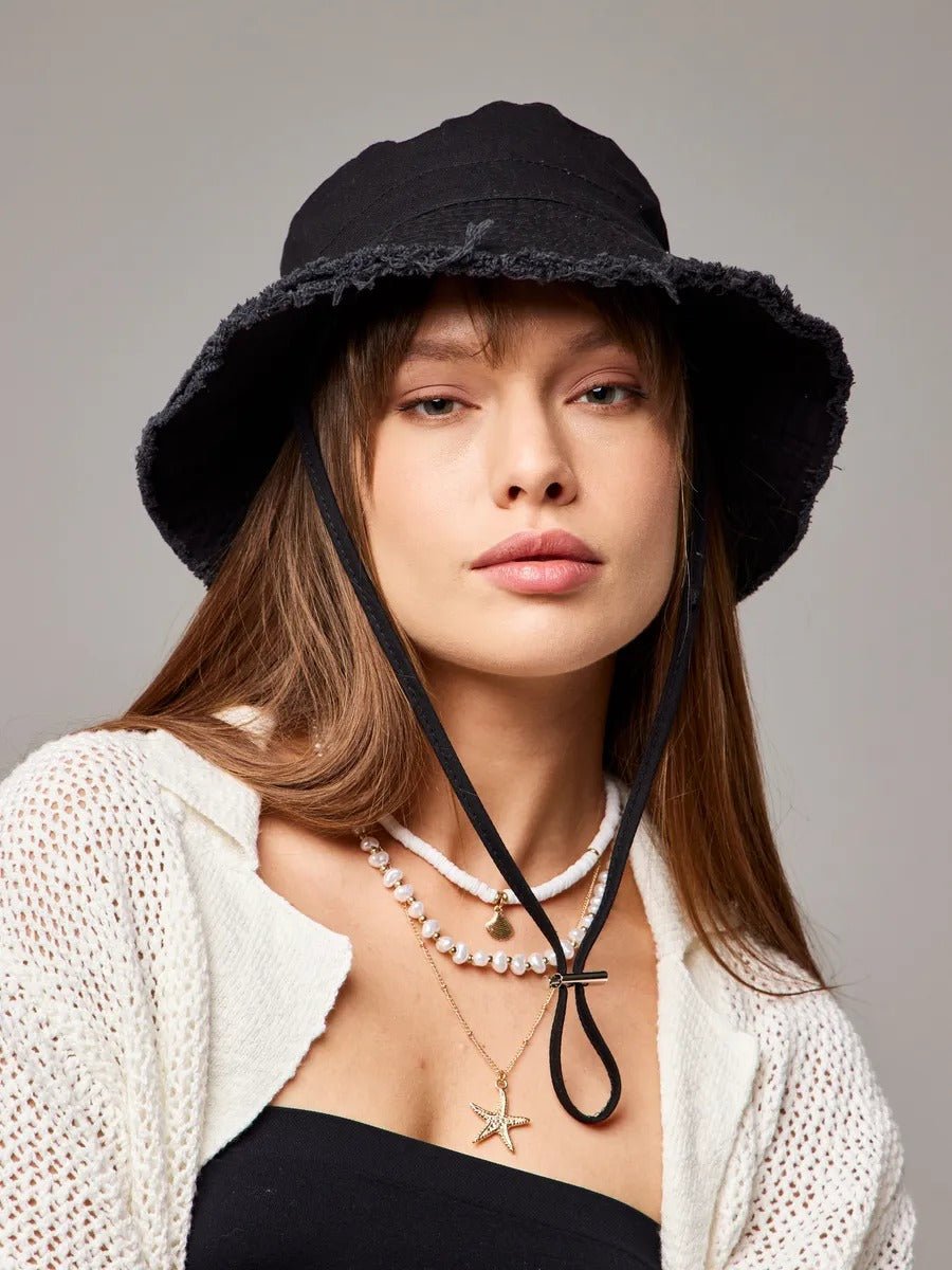 Chapeau bob, plage et été, protection solaire UPF 50+, coton doux, large bord, style y2k, panama moderne, modèle Arkel - Bob - Noir