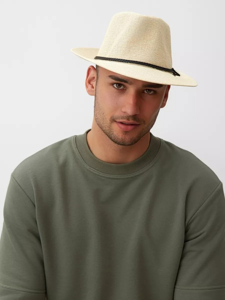 Chapeau cowboy homme, chapeau de paille western, été et plage, à large bord, respirant et décontracté, modèle Walid - Chapeau de paille - Beige