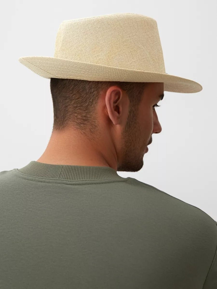 Chapeau cowboy homme, chapeau de paille western, été et plage, à large bord, respirant et décontracté, modèle Walid - Chapeau de paille - Beige
