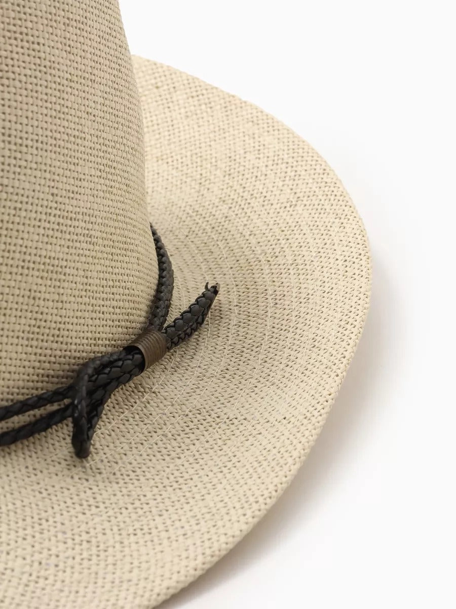 Chapeau cowboy homme, chapeau de paille western, été et plage, à large bord, respirant et décontracté, modèle Walid - Chapeau de paille - Beige
