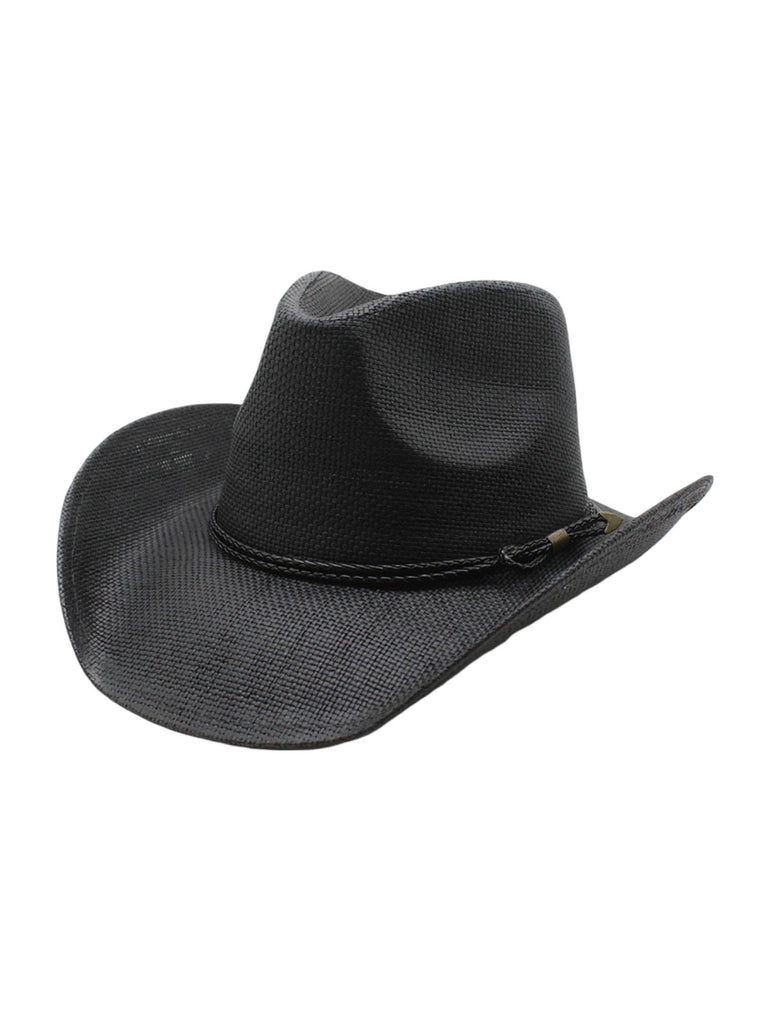 Chapeau cowboy homme, chapeau de paille western, été et plage, à large bord, respirant et décontracté, modèle Walid - Chapeau de paille - Noir