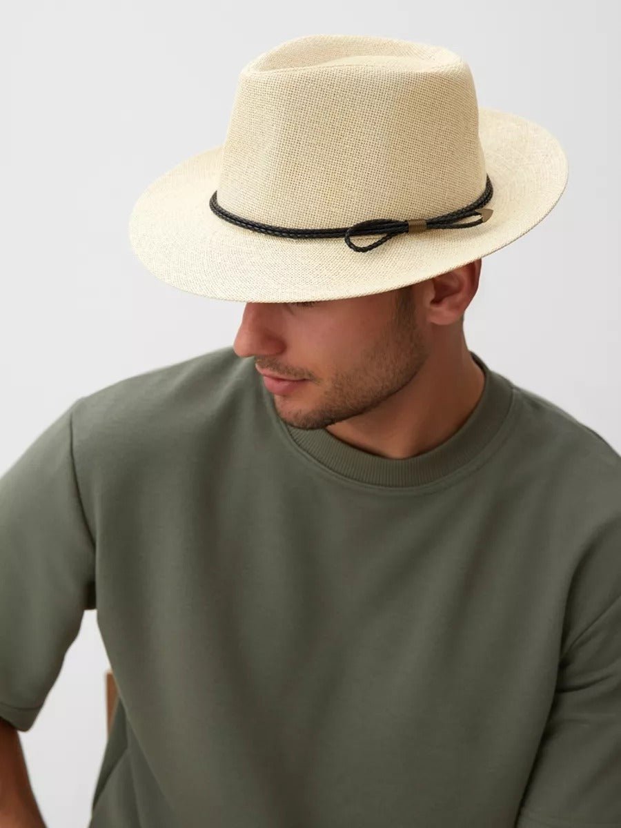 Chapeau cowboy homme, chapeau de paille western, été et plage, à large bord, respirant et décontracté, modèle Walid - Chapeau de paille - Beige