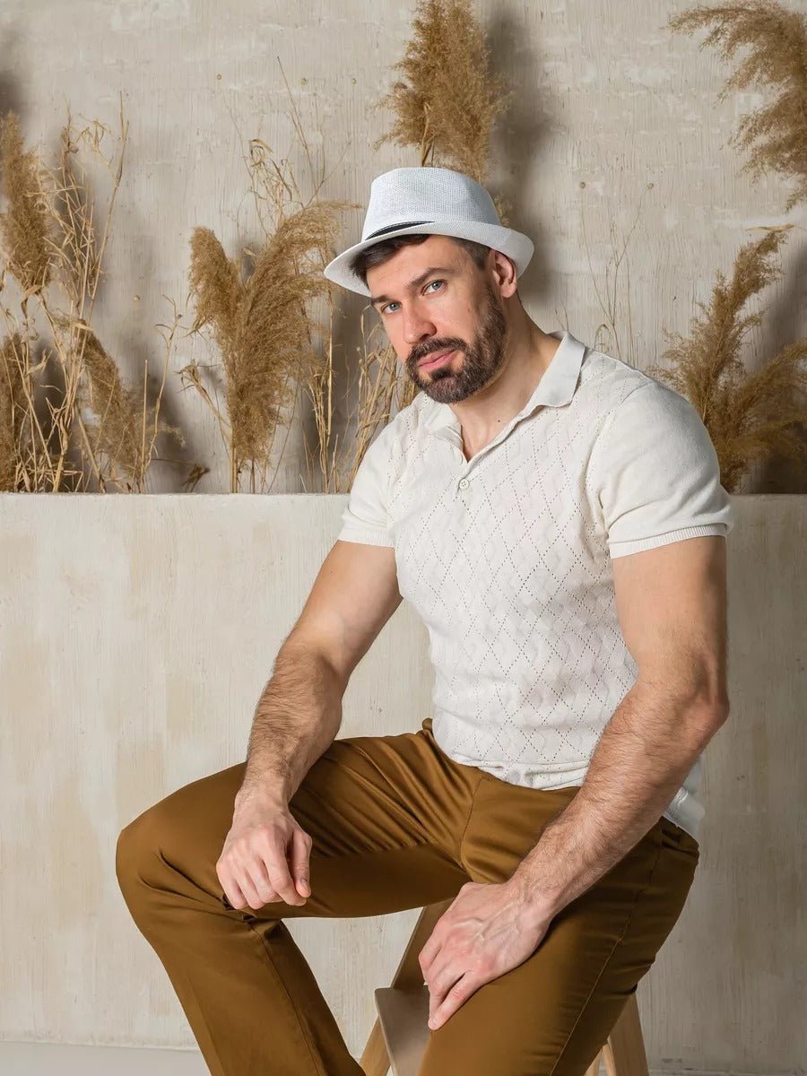 Chapeau de paille été, blanc, style fedora, orné d'une ceinture noire, anti UV respirant, modèle Alberto - Chapeau de paille - Blanc