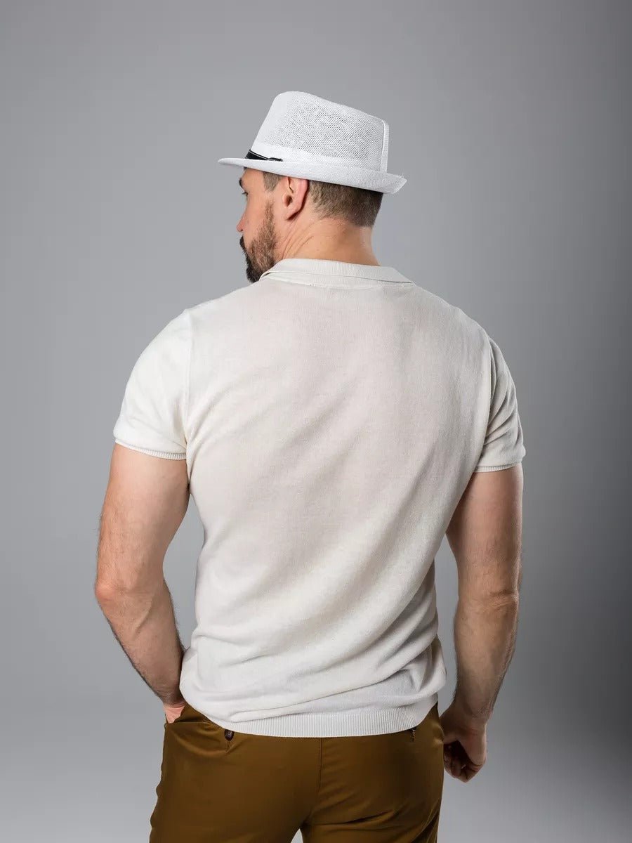 Chapeau de paille été, blanc, style fedora, orné d'une ceinture noire, anti UV respirant, modèle Alberto - Chapeau de paille - Blanc