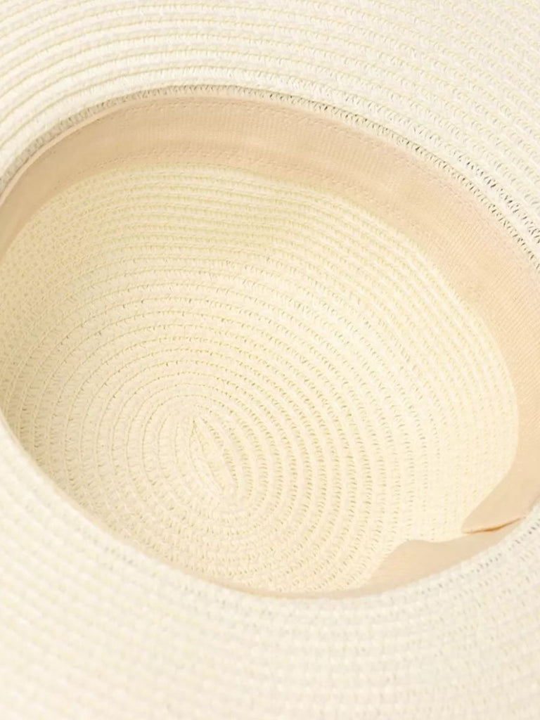 Chapeau de paille femme, bord large, protection solaire, idéal plage et été, bande ruban léopard, modèle Solène - Chapeau de paille - Blanc crème