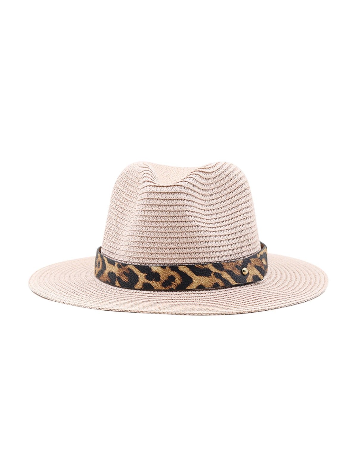 Chapeau de paille femme, bord large, protection solaire, idéal plage et été, bande ruban léopard, modèle Solène - Chapeau de paille - Rose