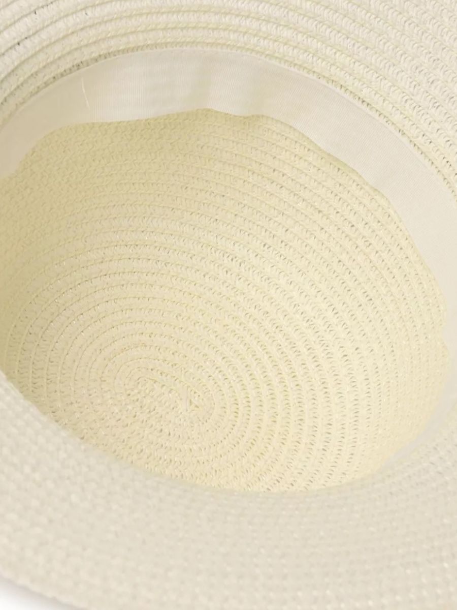Chapeau de paille femme, large bord, protection solaire, ruban et perle décoratif, idéal pour été et plage, modèle Morgane - Chapeau de paille - Blanc