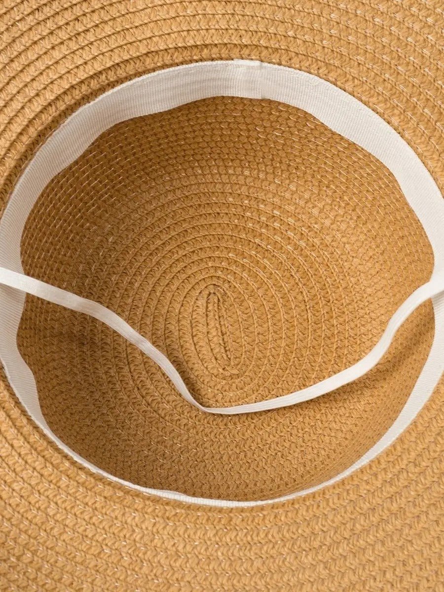 Chapeau de paille panama, femme, large bord, anti UV, à nœud noir, plage été, pliable et respirant, modèle Rachel - Chapeau de paille - Beige