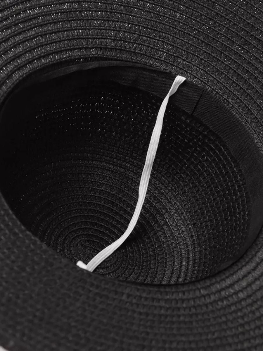 Chapeau de paille panama noir, pour femme, large bord, protection solaire UPF40+, nœud décoratif, été plage, modèle Stella - Chapeau de paille - Noir