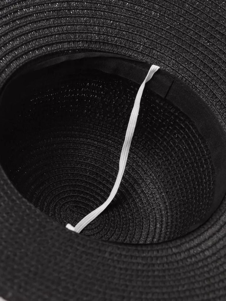 Chapeau de paille panama noir, pour femme, large bord, protection solaire UPF40+, nœud décoratif, été plage, modèle Stella - Chapeau de paille - Noir