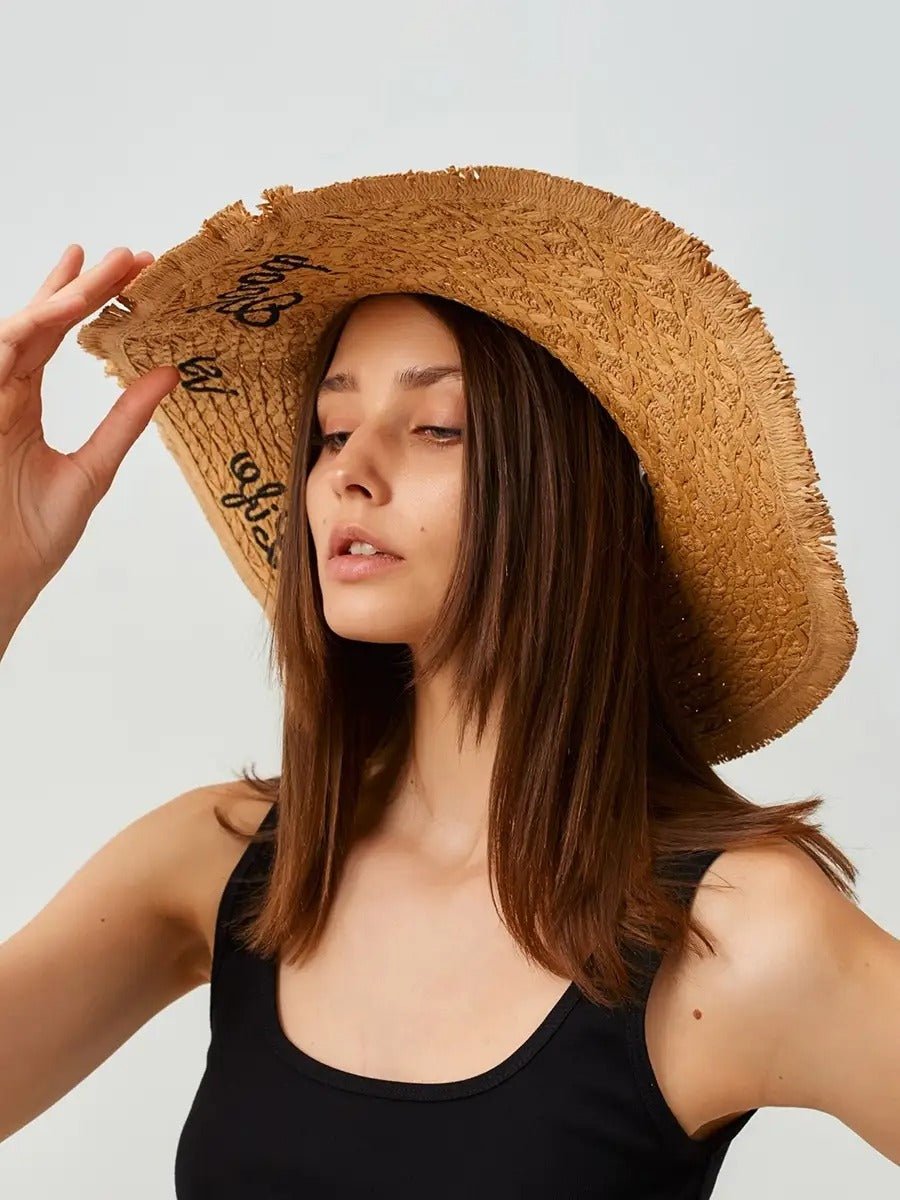 Chapeau de paille panama pour femme, capeline large bord, chapeau soleil plage, protection uv élégante, accessoire vacances mer, modèle Zenya - Chapeau de paille - Camel