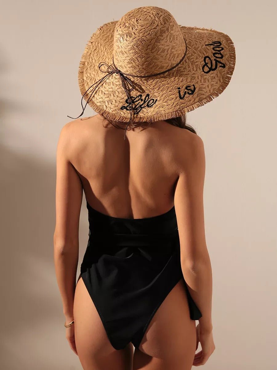 Chapeau de paille panama pour femme, capeline large bord, chapeau soleil plage, protection uv élégante, accessoire vacances mer, modèle Zenya - Chapeau de paille - Camel