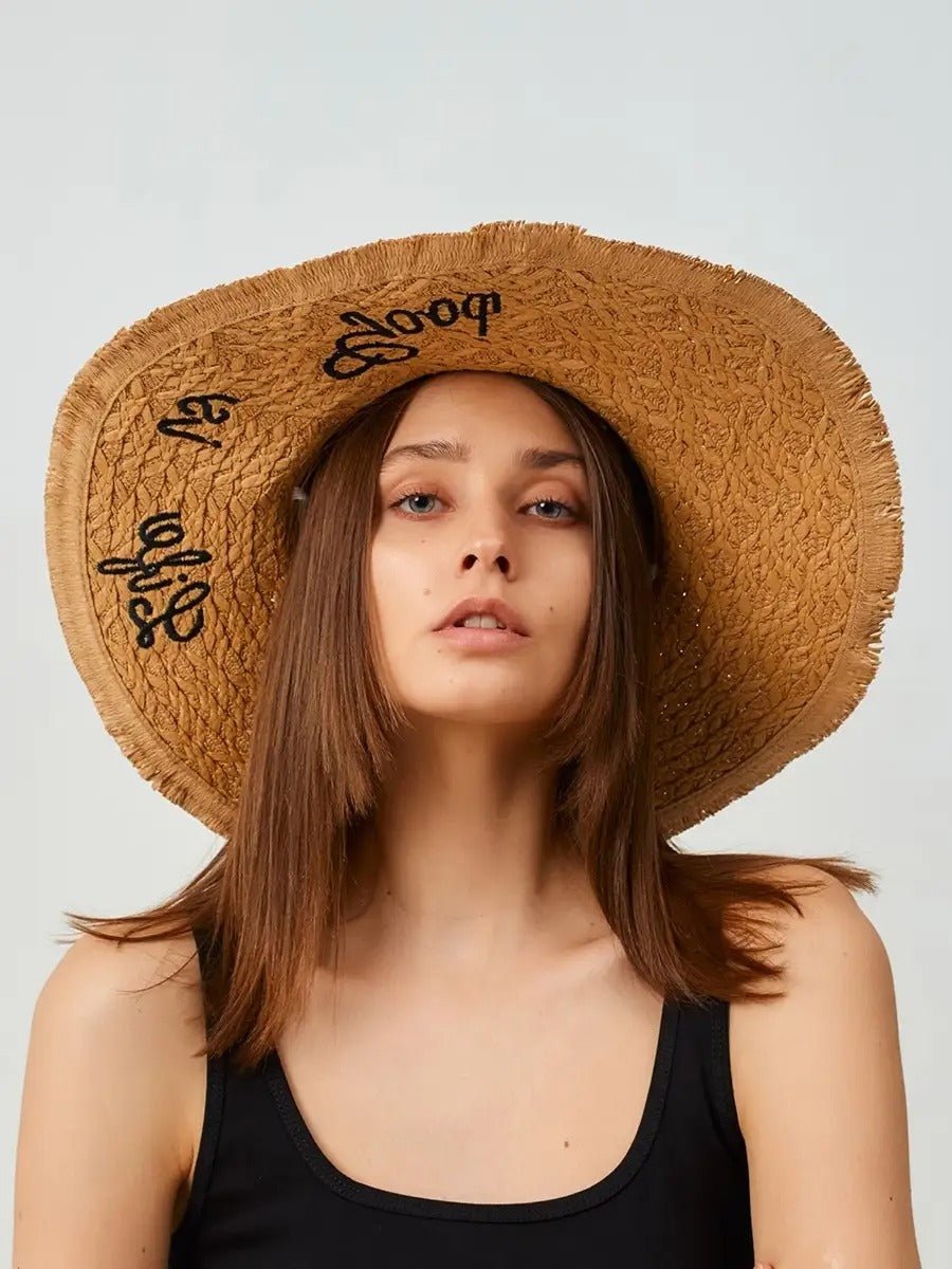 Chapeau de paille panama pour femme, capeline large bord, chapeau soleil plage, protection uv élégante, accessoire vacances mer, modèle Zenya - Chapeau de paille - Camel