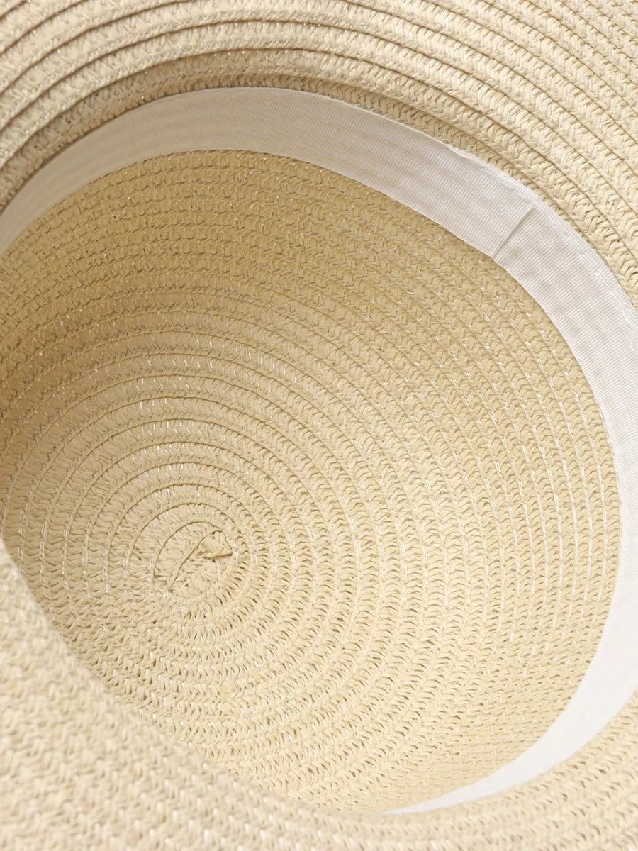 Chapeau de paille panama pour femme, été, chapeau de plage à large bord, décor perles, vacances, modèle Natacha - Chapeau de paille - Beige