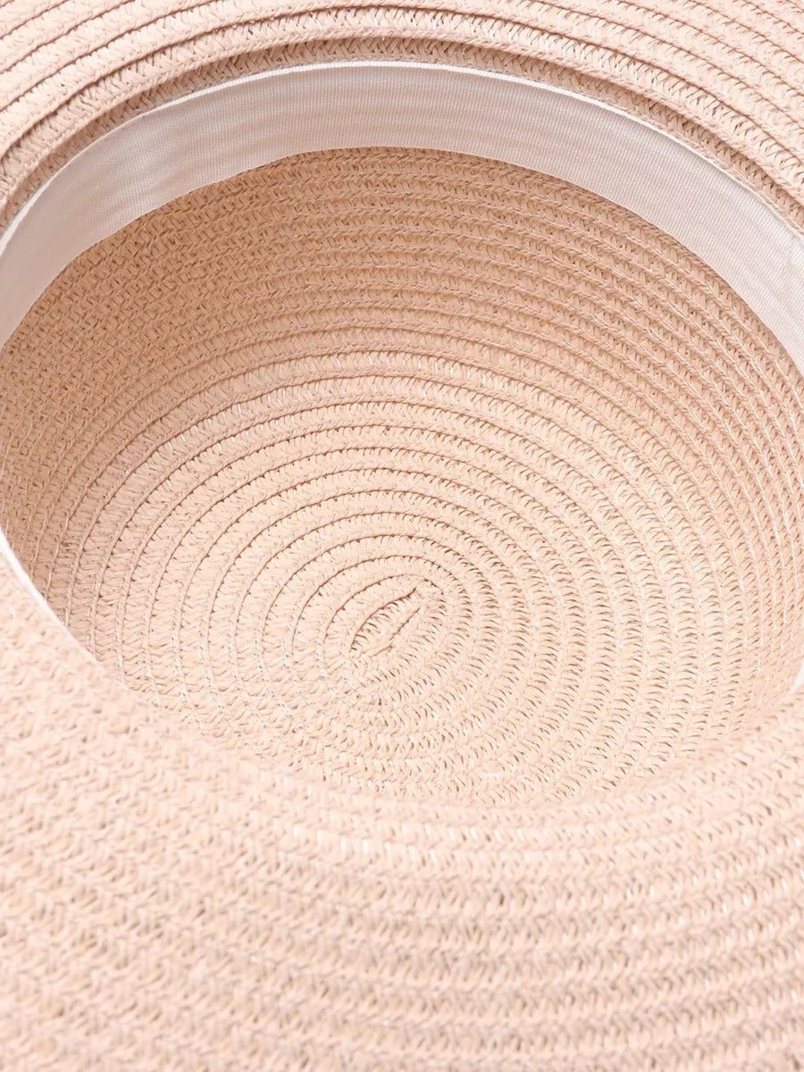 Chapeau de paille panama pour femme, été, chapeau de plage à large bord, décor perles, vacances, modèle Natacha - Chapeau de paille - Rose