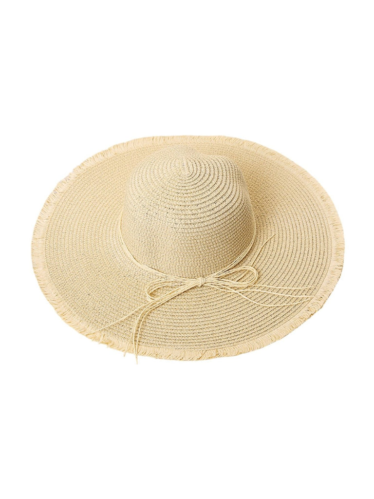 Chapeau de paille panama, pour femme, large bord, Anti - UV, idéal pour plage, ruban déco, léger et respirant, modèle Noémie - Chapeau de paille - Beige