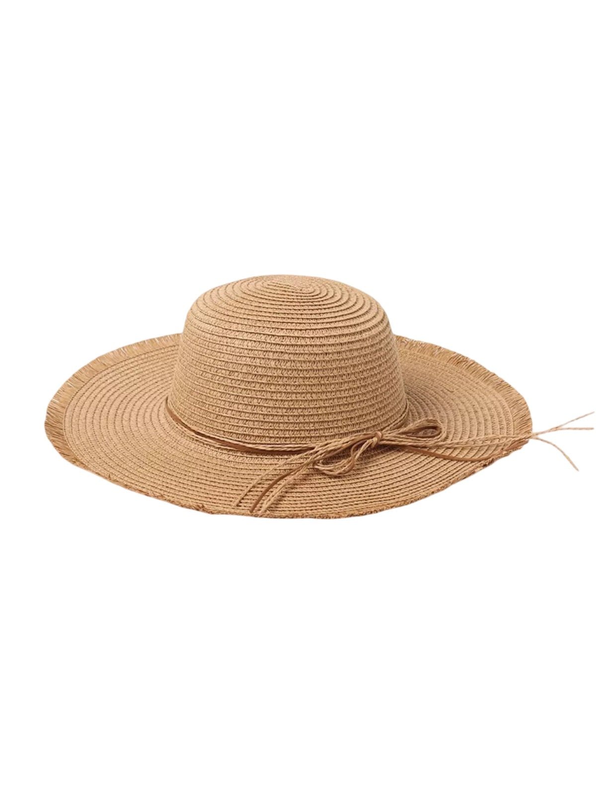 Chapeau de paille panama, pour femme, large bord, Anti - UV, idéal pour plage, ruban déco, léger et respirant, modèle Noémie - Chapeau de paille - Camel