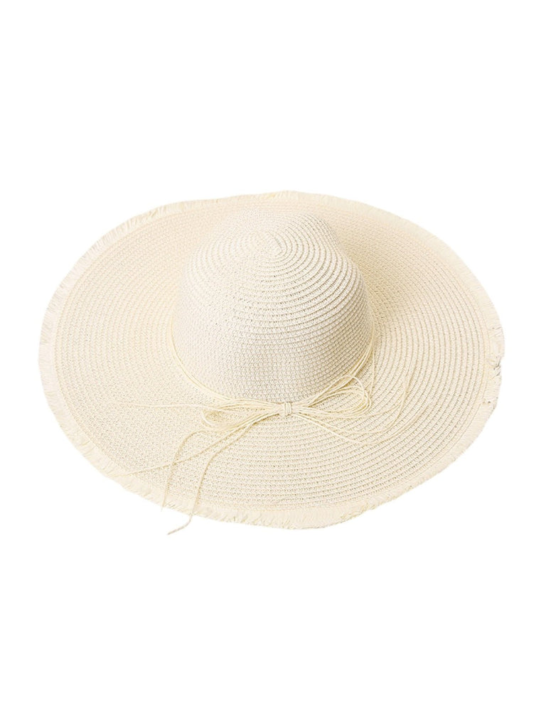 Chapeau de paille panama, pour femme, large bord, Anti - UV, idéal pour plage, ruban déco, léger et respirant, modèle Noémie - Chapeau de paille - Blanc