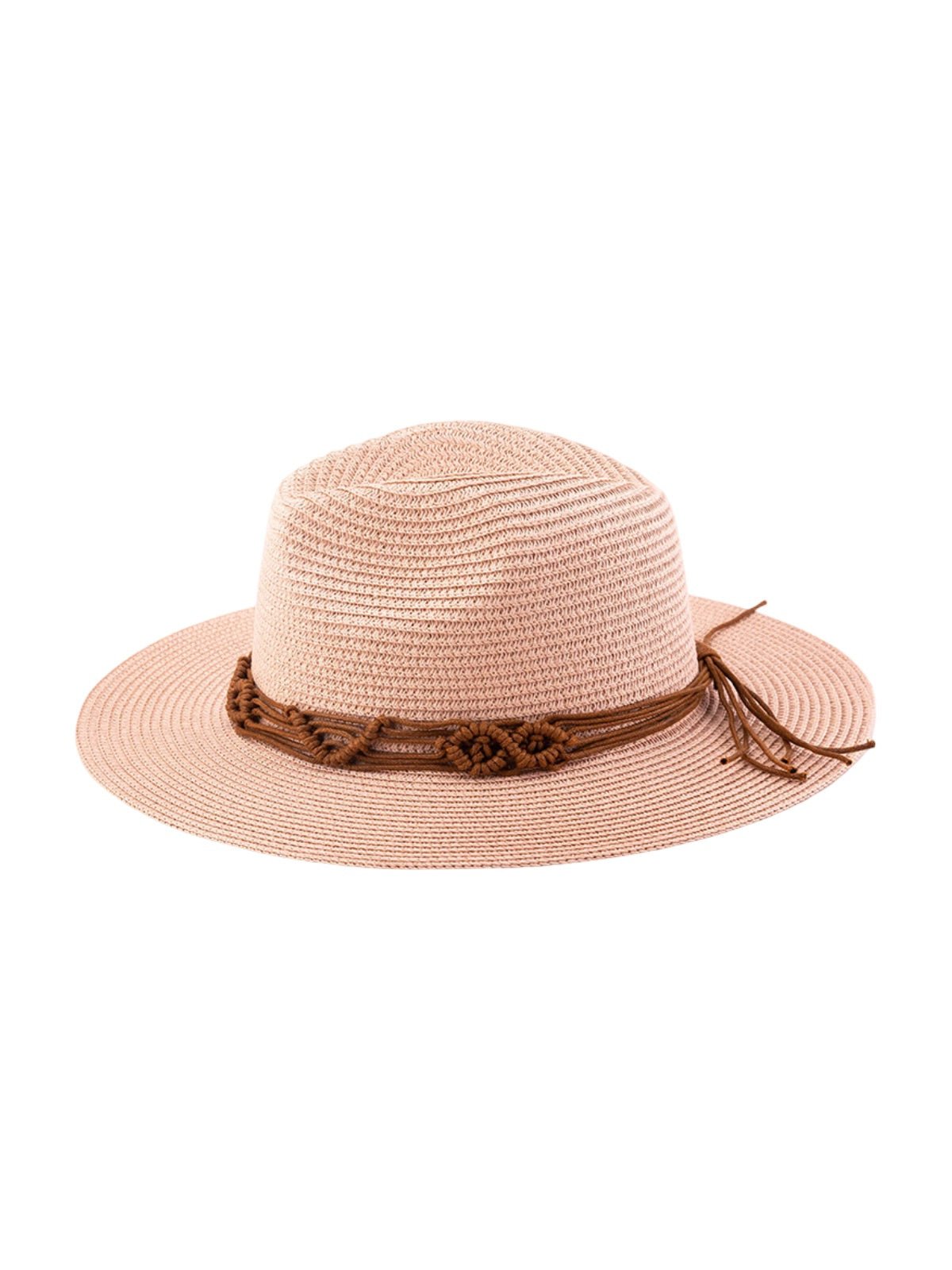 Chapeau de paille pour femme, été, large bord, chapeau de plage, corde intégrée, contre le soleil, modèle Uria - Chapeau de paille - Rose