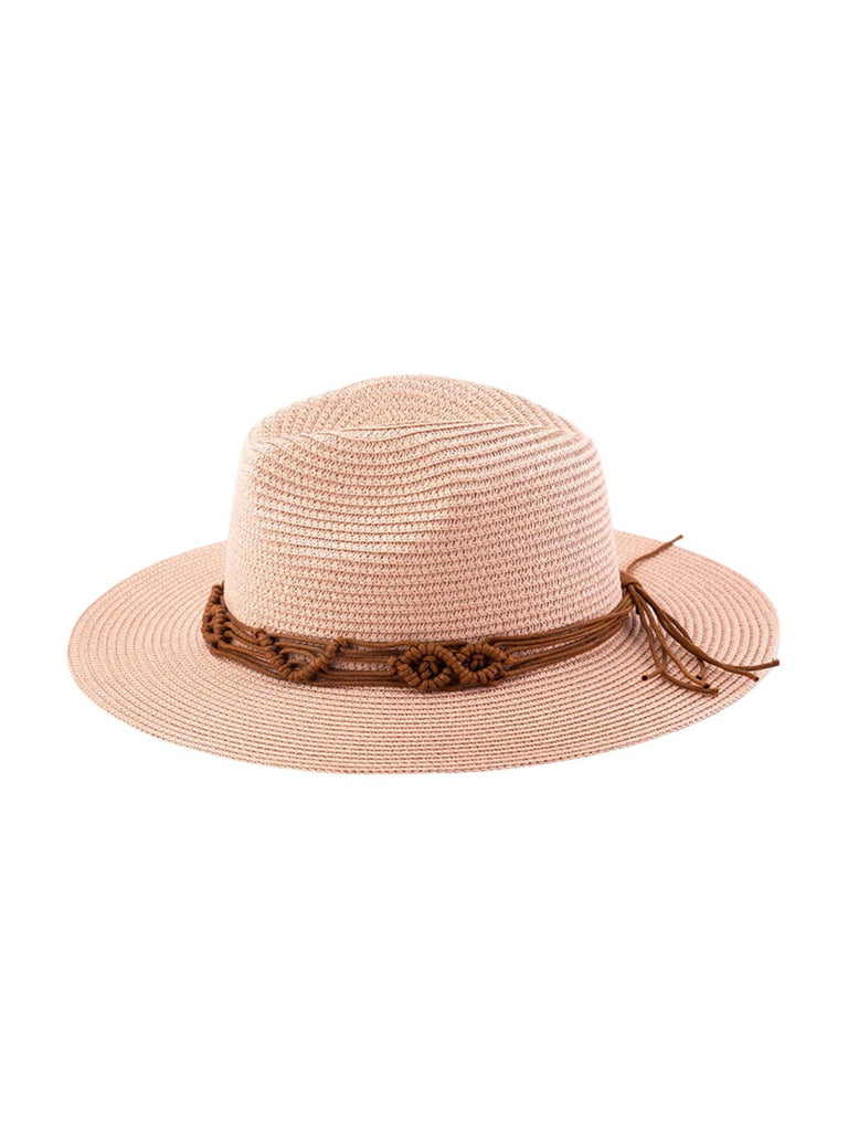 Chapeau de paille pour femme, été, large bord, chapeau de plage, corde intégrée, contre le soleil, modèle Uria - Chapeau de paille - Rose