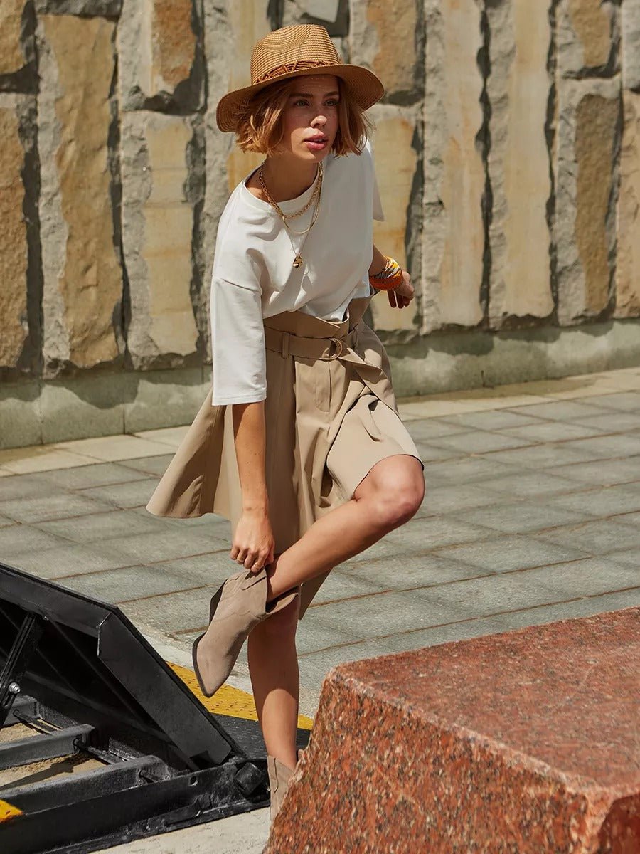 Chapeau de paille pour femme, été, large bord, chapeau de plage, corde intégrée, contre le soleil, modèle Uria - Chapeau de paille - Camel
