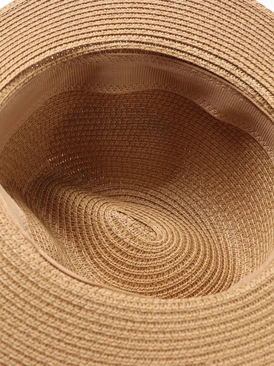 Chapeau de paille pour femme, été, large bord, chapeau de plage, corde intégrée, contre le soleil, modèle Uria - Chapeau de paille - Camel