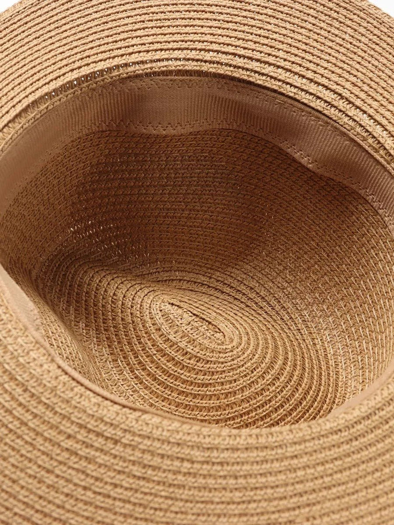 Chapeau de paille pour femme, été, large bord, chapeau de plage, corde intégrée, contre le soleil, modèle Uria - Chapeau de paille - Camel