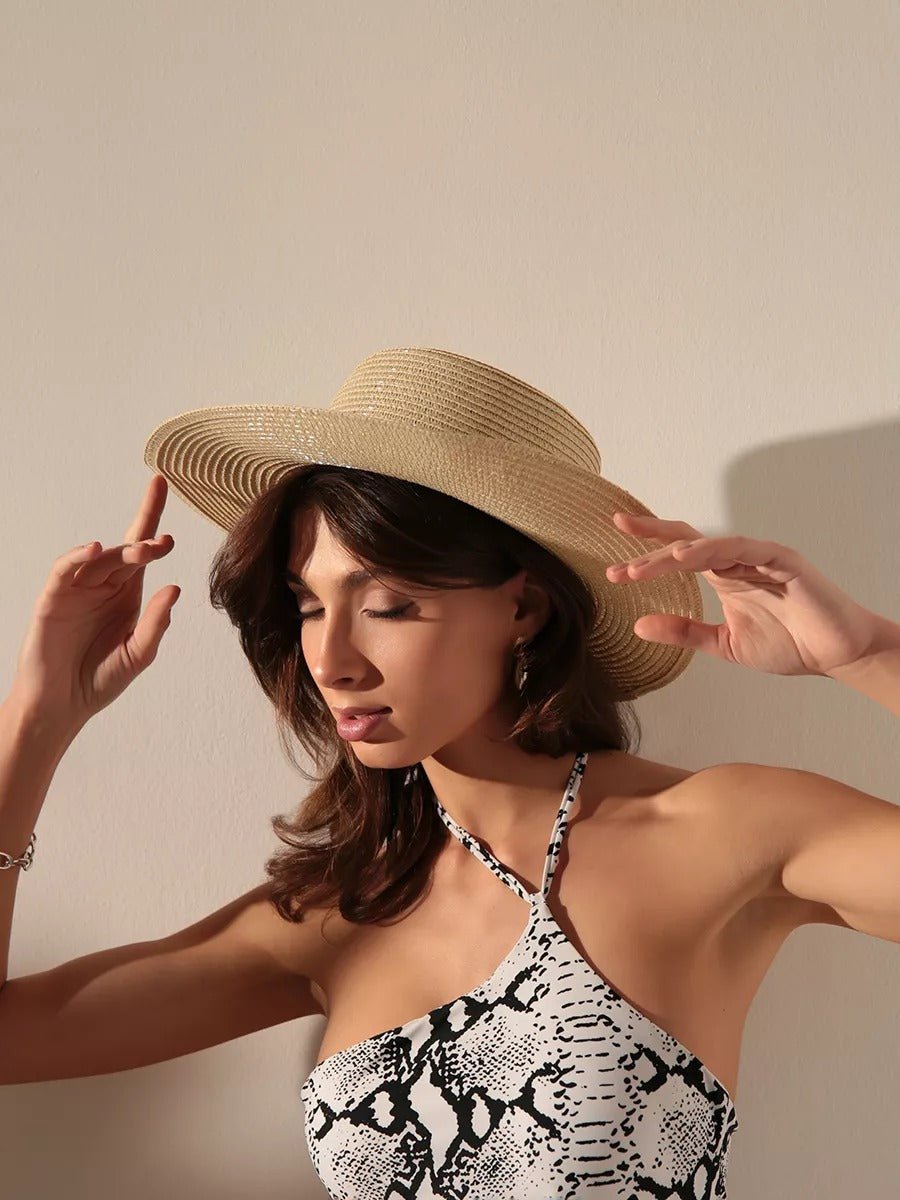 Chapeau de paille pour femme, été, large bord, protection solaire UPF 40+, accessoire plage chic, panama léger respirant, modèle Kate - Chapeau de paille - Beige