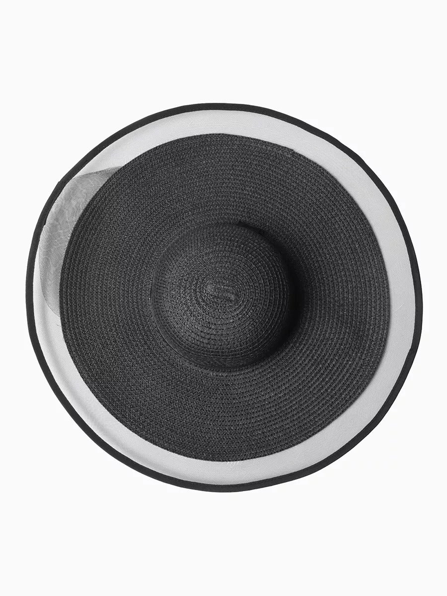 Chapeau de paille pour femme, plage, bord large, capeline filet, chapeau anti - uv élégant, modèle Amy - Chapeau de paille - Noir