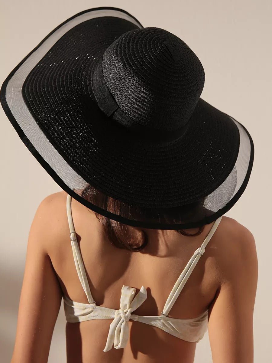 Chapeau de paille pour femme, plage, bord large, capeline filet, chapeau anti - uv élégant, modèle Amy - Chapeau de paille - Noir