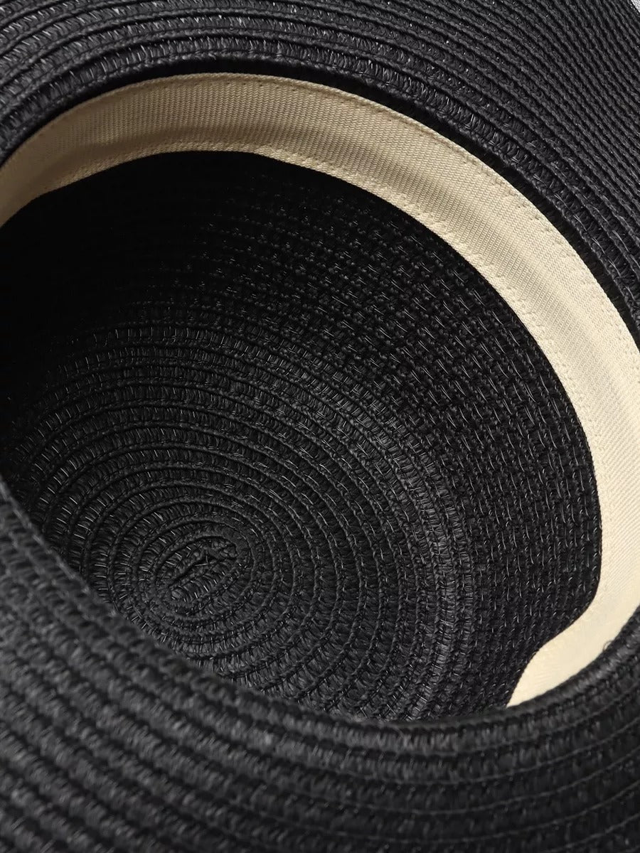 Chapeau de paille pour femme, plage, bord large, capeline filet, chapeau anti - uv élégant, modèle Amy - Chapeau de paille - Noir