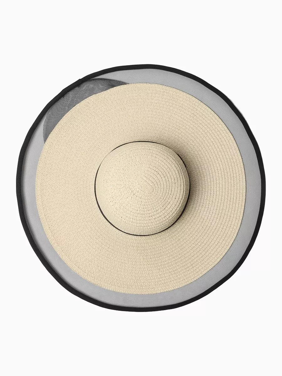 Chapeau de paille pour femme, plage, bord large, capeline filet, chapeau anti - uv élégant, modèle Amy - Chapeau de paille - Beige