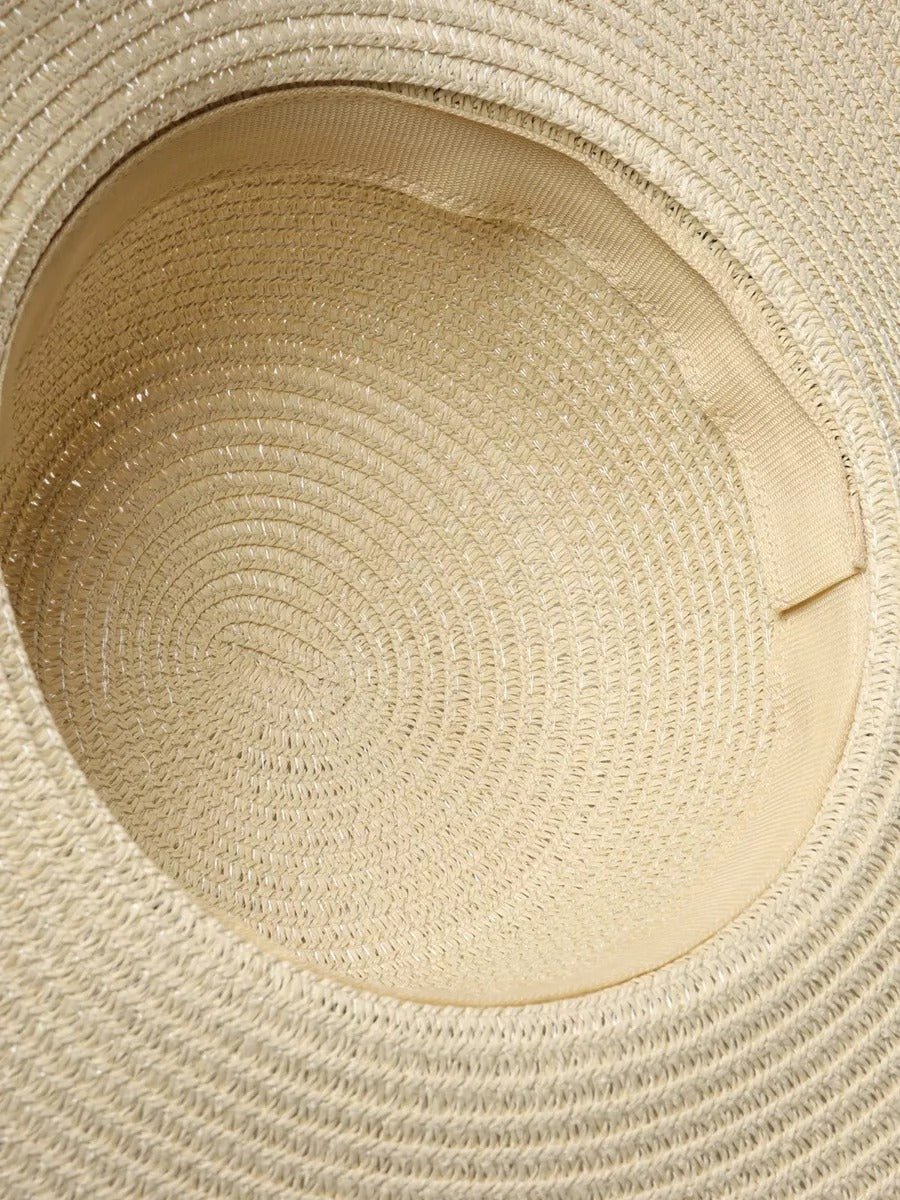 Chapeau de paille pour femme, plage, bord large, capeline filet, chapeau anti - uv élégant, modèle Amy - Chapeau de paille - Beige